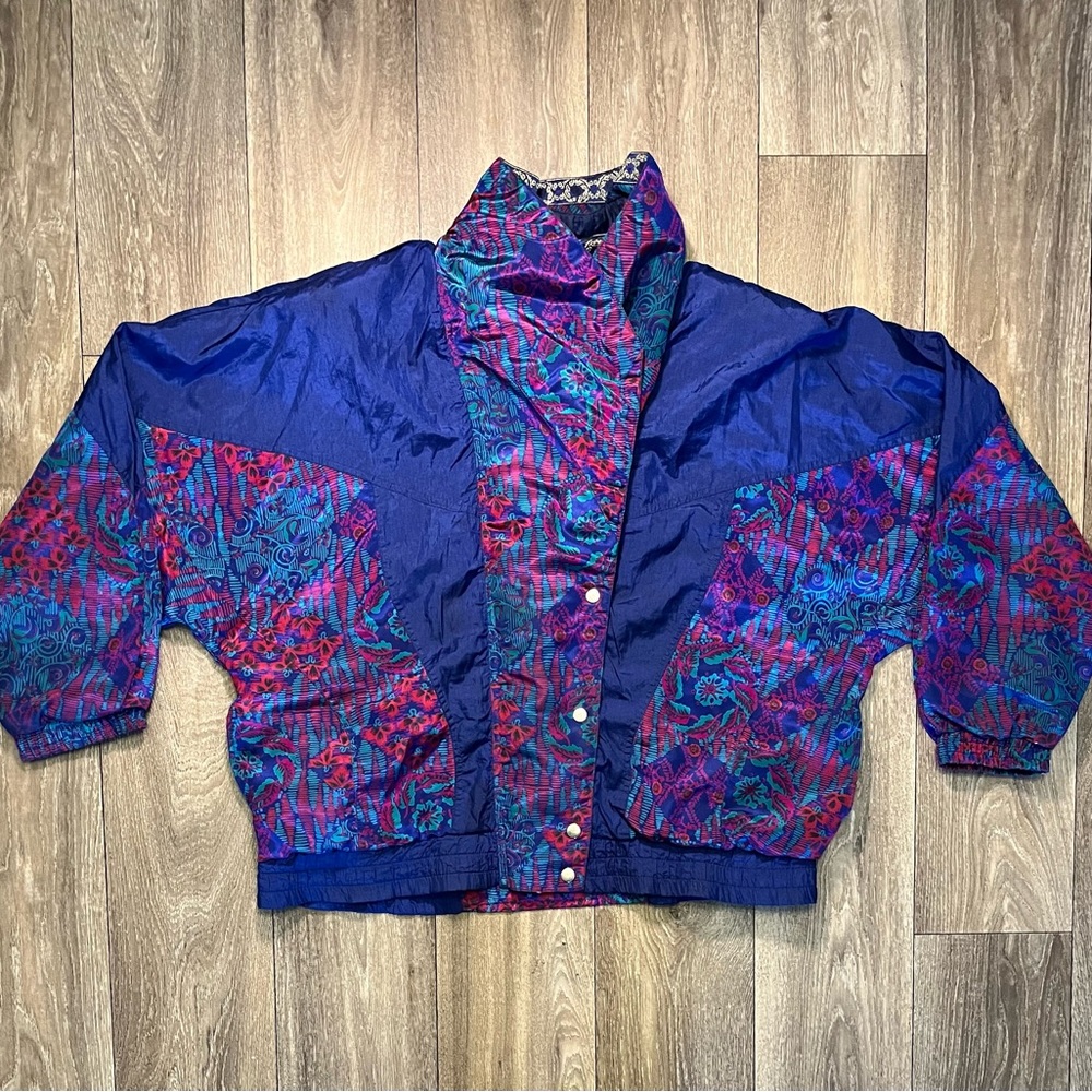 Vintage 1990s Lady Lavon Abstract Windbreaker Jacket / Full Zip Jacket